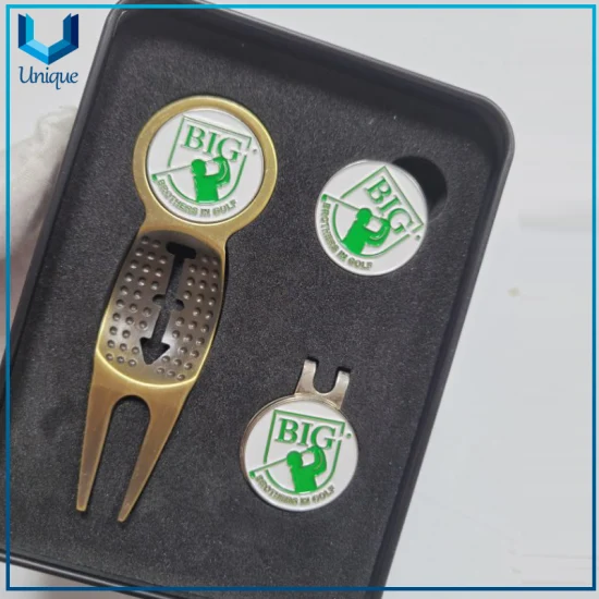 Accessoires de golf de haute qualité Divot Tool + marqueur de balle dans des coffrets cadeaux avec logo personnalisé